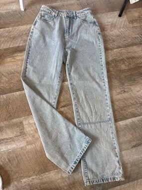 SHEIN Washed Blue Straight/Wide Leg Jeans, Classic Fit